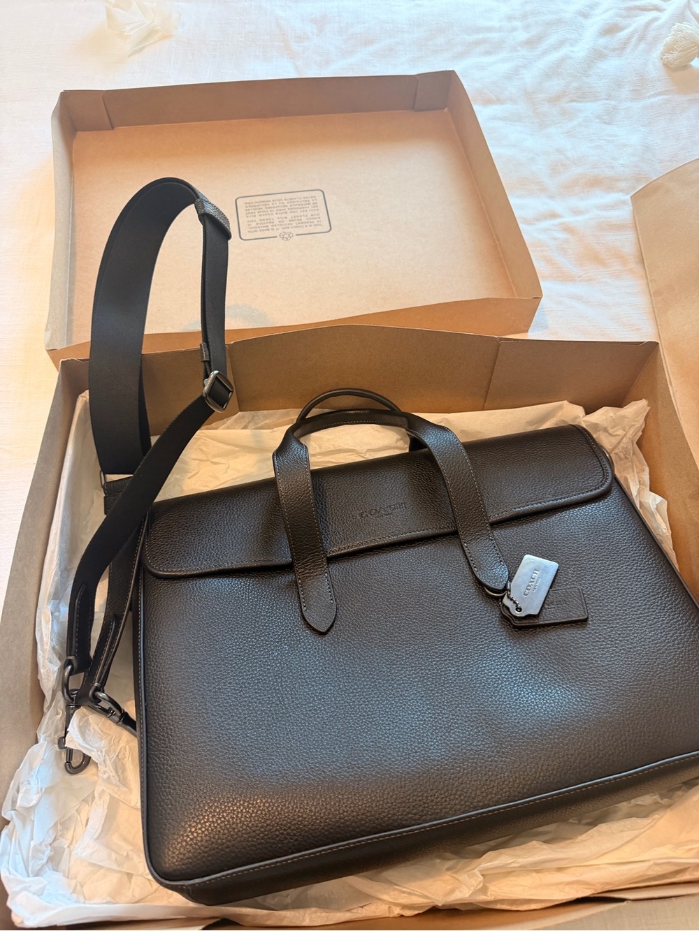 Coach Black Pebbled Leather Briefcase with Shoulder Strap